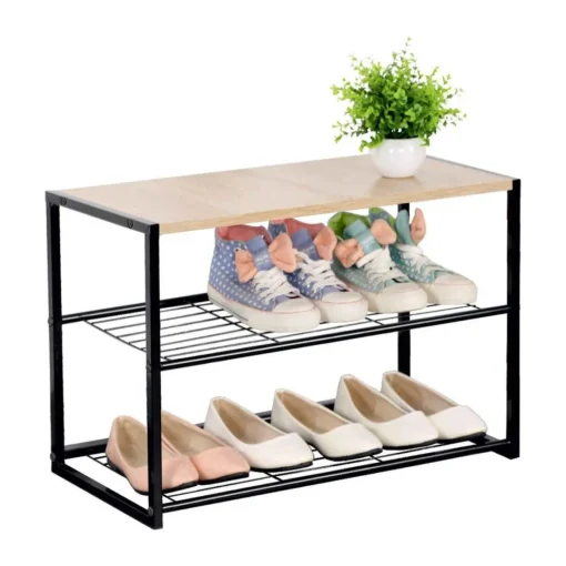 Calicosy Etagère à chaussures 3 niveaux en acier et en bois Beige Clearance