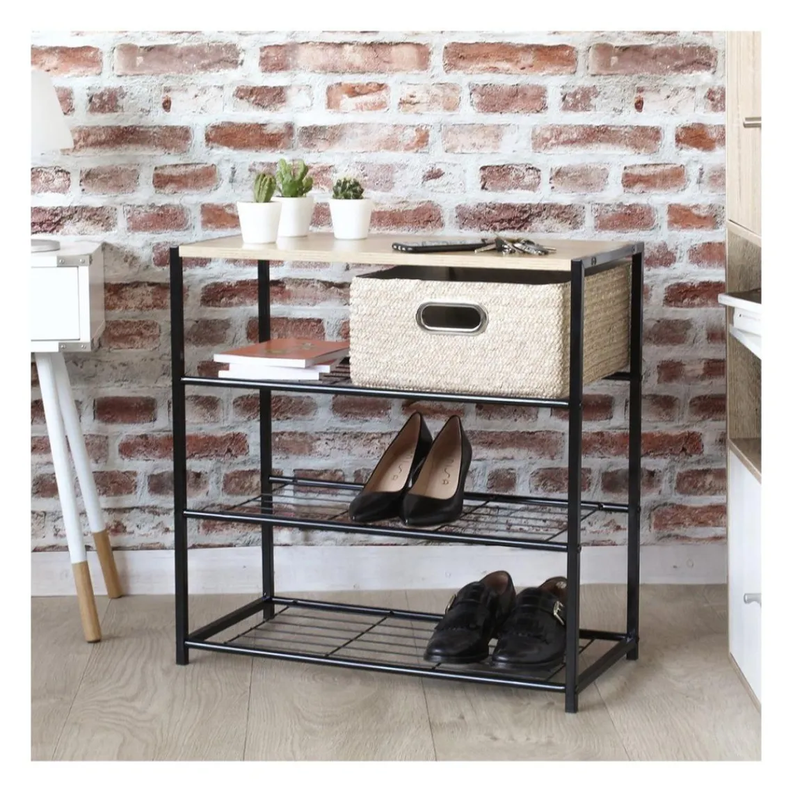 Calicosy Etagère à chaussures 4 niveaux en acier et en bois Beige Discount