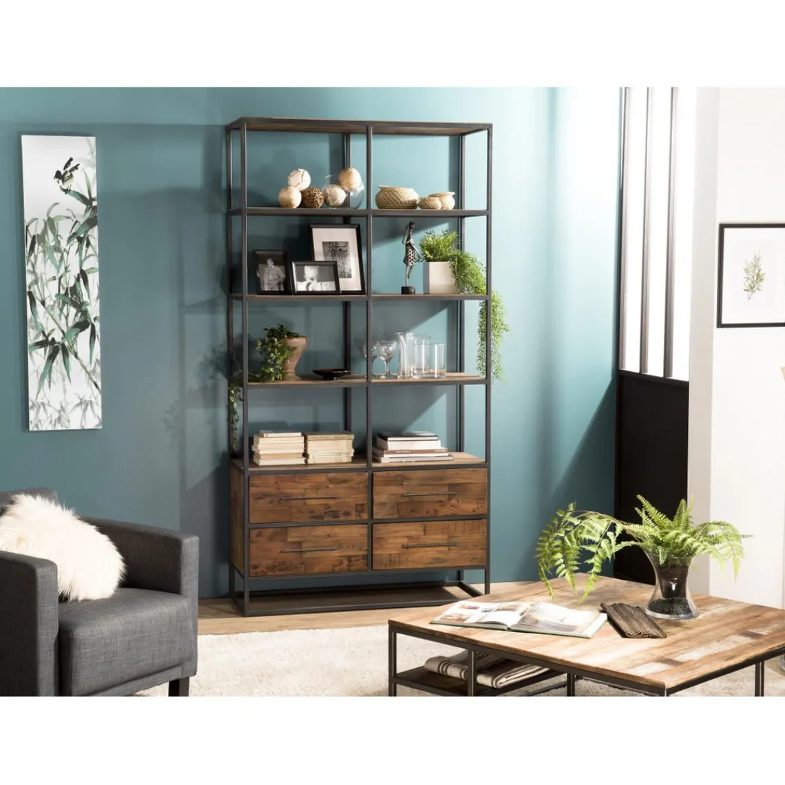 Macabane Etagère 4 Niveaux SIXTINE 4 Tiroirs Bois Teck Recyclé Et Métal Online