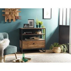 Macabane Etagère 1 Tiroir ALIDA Bois Teck Recyclé Acacia Mahogany Et Métal Sale