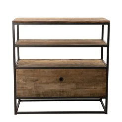Macabane Etagère 1 Tiroir ALIDA Bois Teck Recyclé Acacia Mahogany Et Métal Sale
