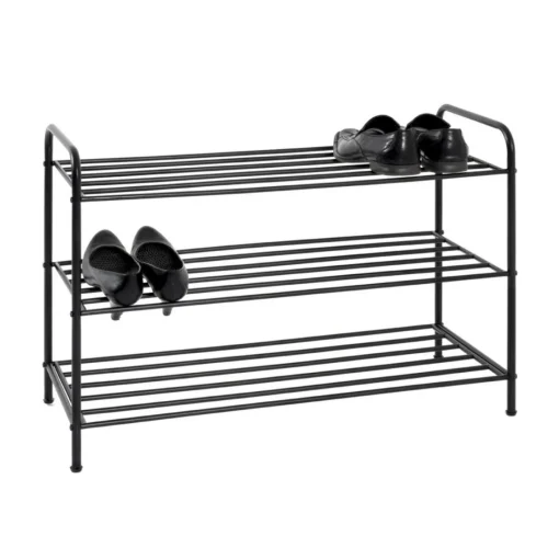 3S. x Home Etagère chaussures acier laqué noir 3 étages Discount