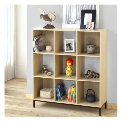 Calicosy Etagère de rangement 9 cases en bois avec pieds métal Clearance