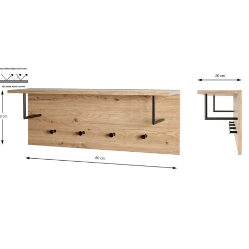 3S. x Home Etagère murale bois et métal 4 crochets noirs Hot