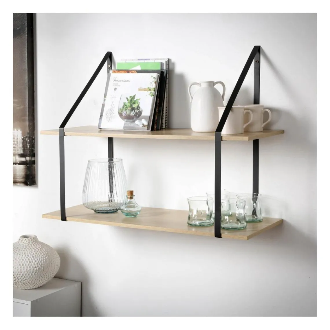 Calicosy Etagère murale grande profondeur à 2 niveaux en bois support métal Discount