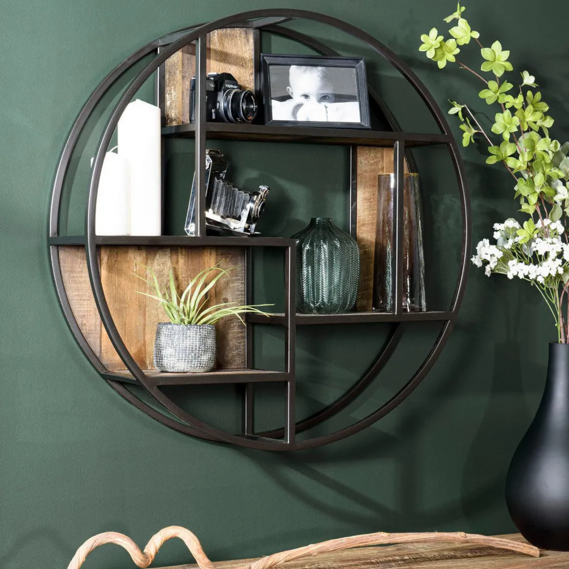 Macabane Etagère murale ronde SIXTINE 3 niveaux 3 niches Discount