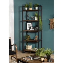 Macabane Etagère SIXTINE Recto-Verso 75X40X200Cm 5 Niveaux Bois Teck Recyclé Et Métal Discount