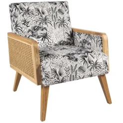 3S. x Home Fauteuil Canné Velours Imprimé 64x72x77cm Louisiane Discount