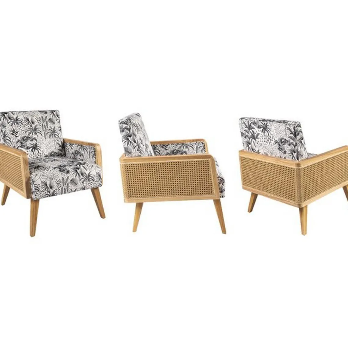 3S. x Home Fauteuil Canné Velours Imprimé 64x72x77cm Louisiane Discount