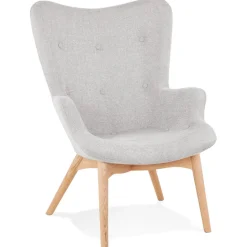 ALTEREGO Fauteuil à oreille 'ROBY' en tissu gris et pieds en bois