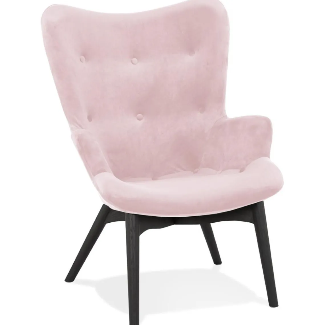 ALTEREGO Fauteuil à oreilles 'RUBEN' en velours rose et pieds en bois noir Sale