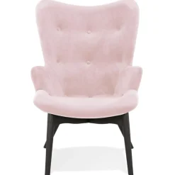 ALTEREGO Fauteuil à oreilles 'RUBEN' en velours rose et pieds en bois noir Sale