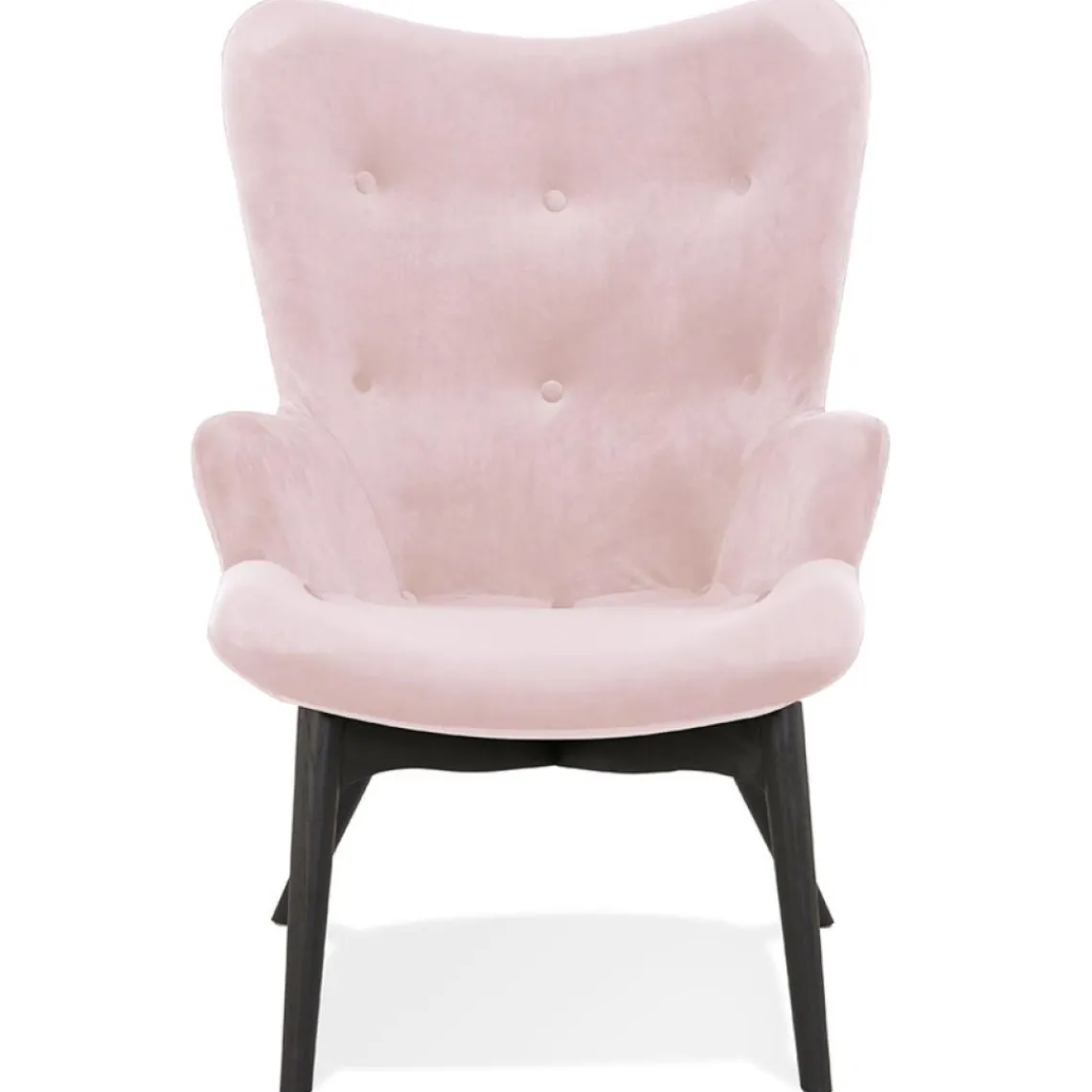 ALTEREGO Fauteuil à oreilles 'RUBEN' en velours rose et pieds en bois noir Sale