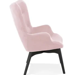 ALTEREGO Fauteuil à oreilles 'RUBEN' en velours rose et pieds en bois noir Sale