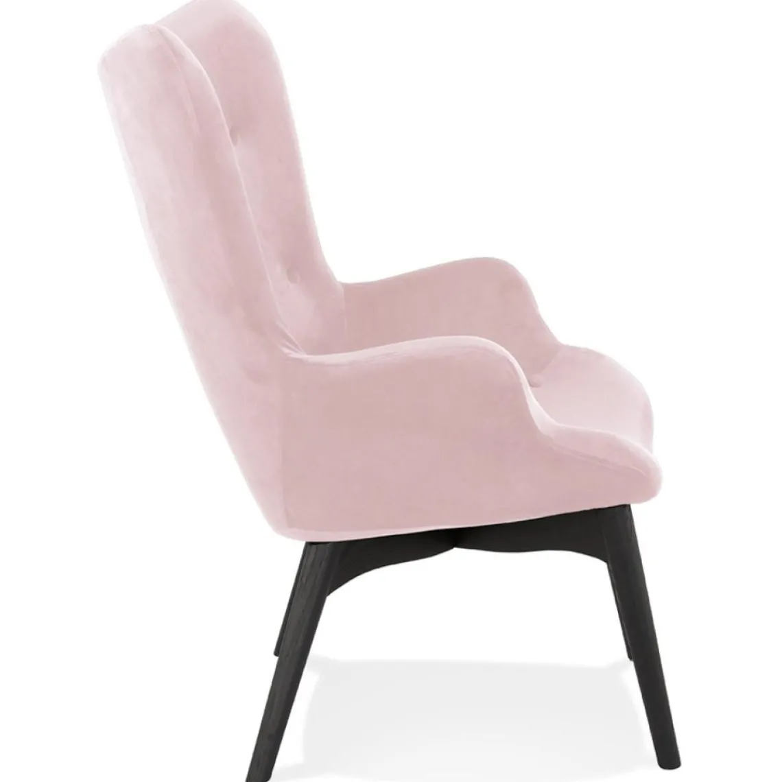 ALTEREGO Fauteuil à oreilles 'RUBEN' en velours rose et pieds en bois noir Sale