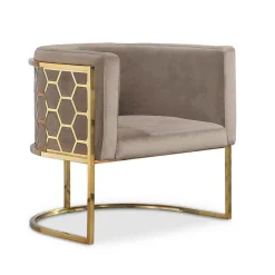 3S. x Home Fauteuil Arrondi HONEY Velours Taupe Discount