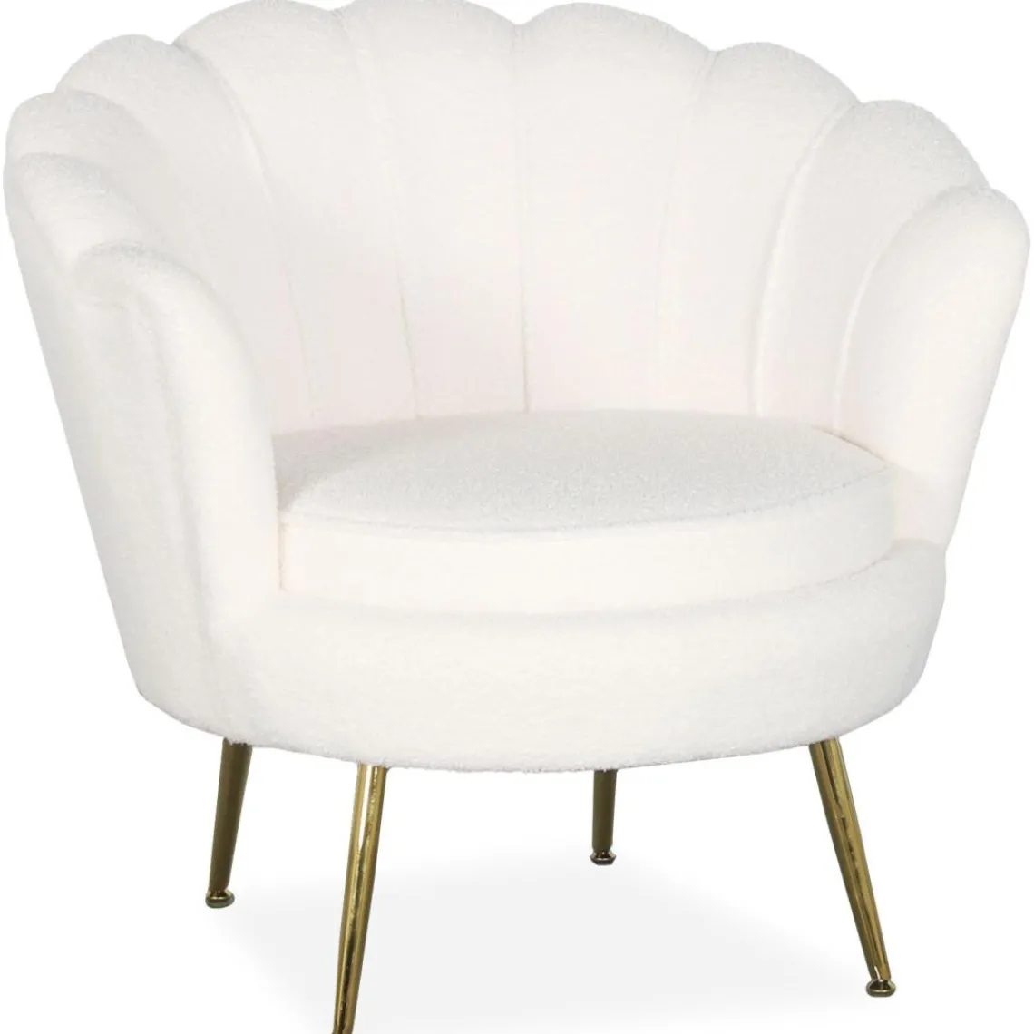 3S. x Home Fauteuil arrondi style boudoir glamour Andersen Tissu bouclette Crème Clearance