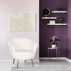 3S. x Home Fauteuil arrondi style boudoir glamour Andersen Tissu bouclette Crème Clearance