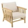 Macabane Fauteuil BORNEO en branches de teck naturel coussins blancs WILL Sale