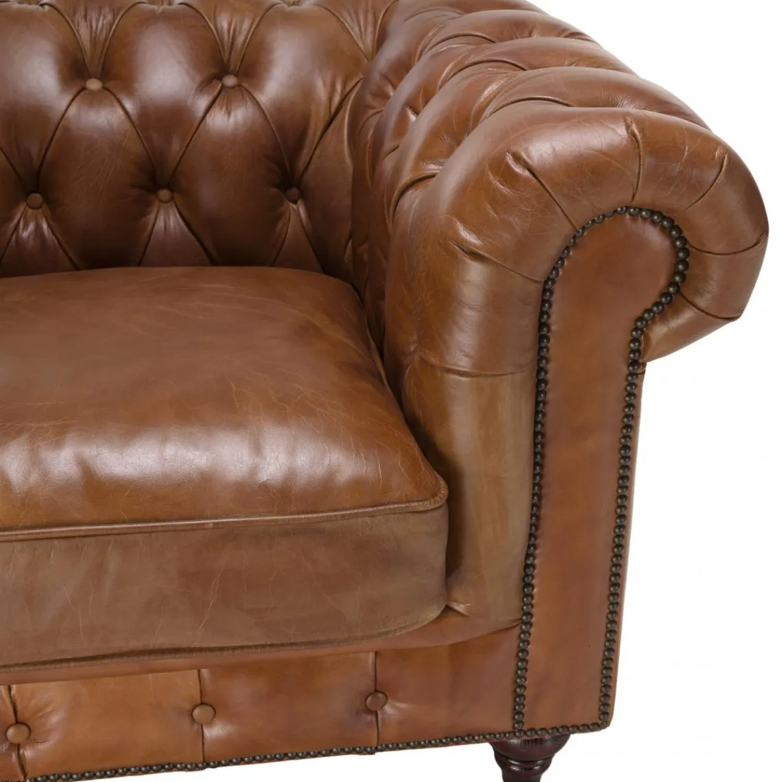 Macabane Fauteuil chesterfield 1 place vintage cuir GASTON