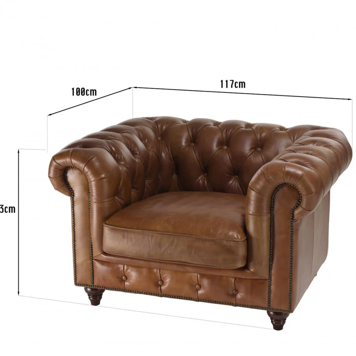 Macabane Fauteuil chesterfield 1 place vintage cuir GASTON