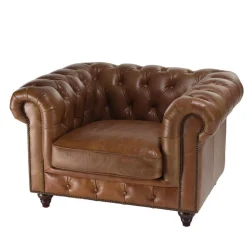 Macabane Fauteuil chesterfield 1 place vintage cuir GASTON