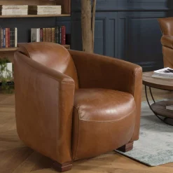 Macabane Fauteuil chicago vintage cuir pieds bois GASTON Hot