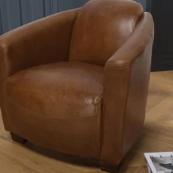 Macabane Fauteuil chicago vintage cuir pieds bois GASTON Hot