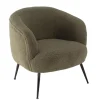 Macabane Fauteuil cosy tissu bouclette vert kaki pieds métal noir AGATHE Outlet