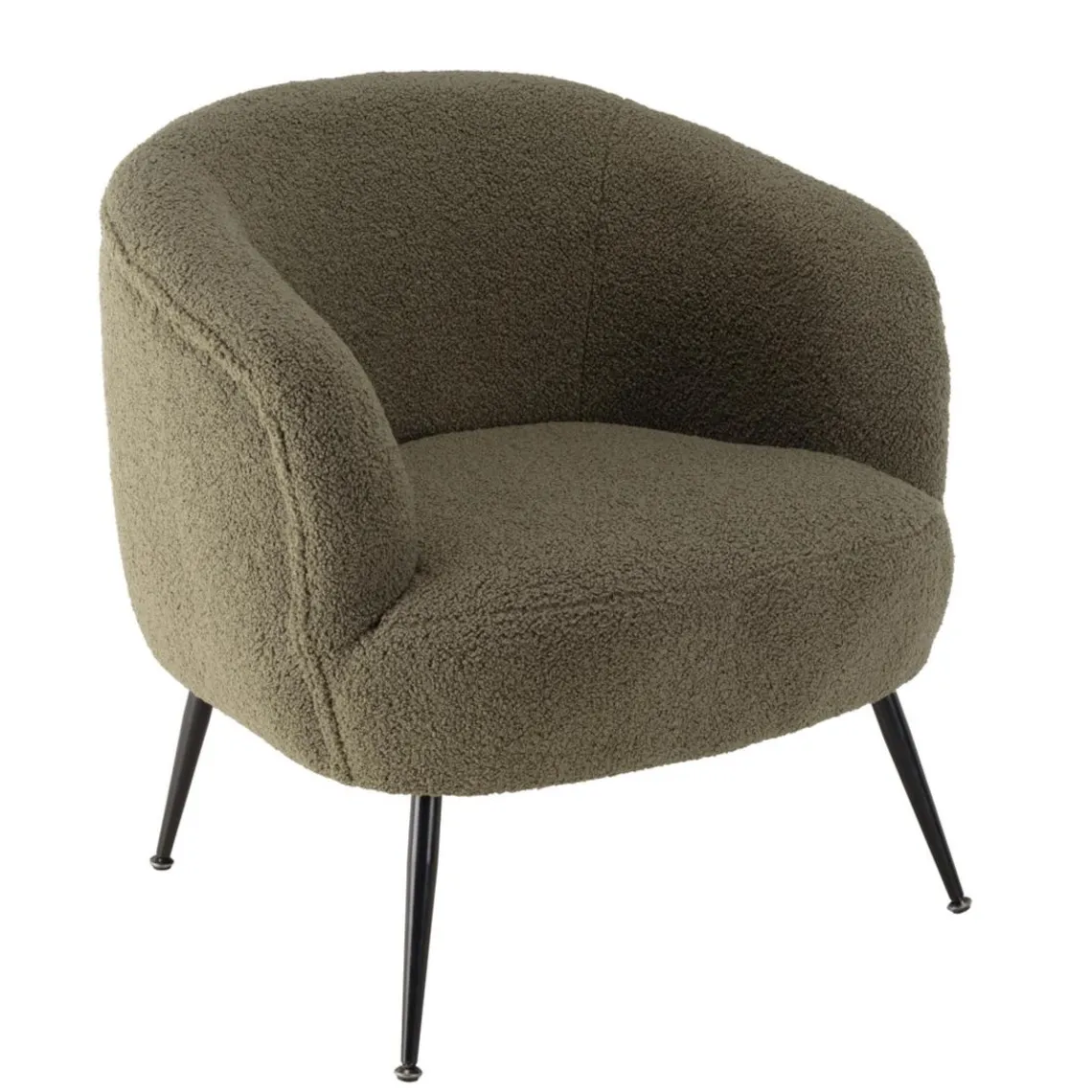 Macabane Fauteuil cosy tissu bouclette vert kaki pieds métal noir AGATHE Outlet