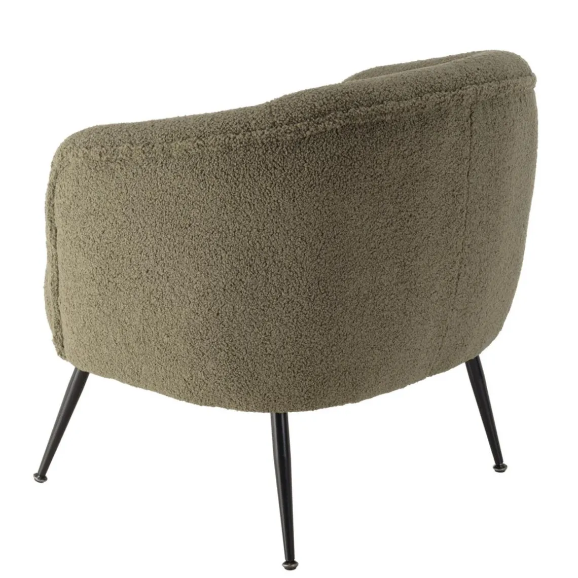 Macabane Fauteuil cosy tissu bouclette vert kaki pieds métal noir AGATHE Outlet