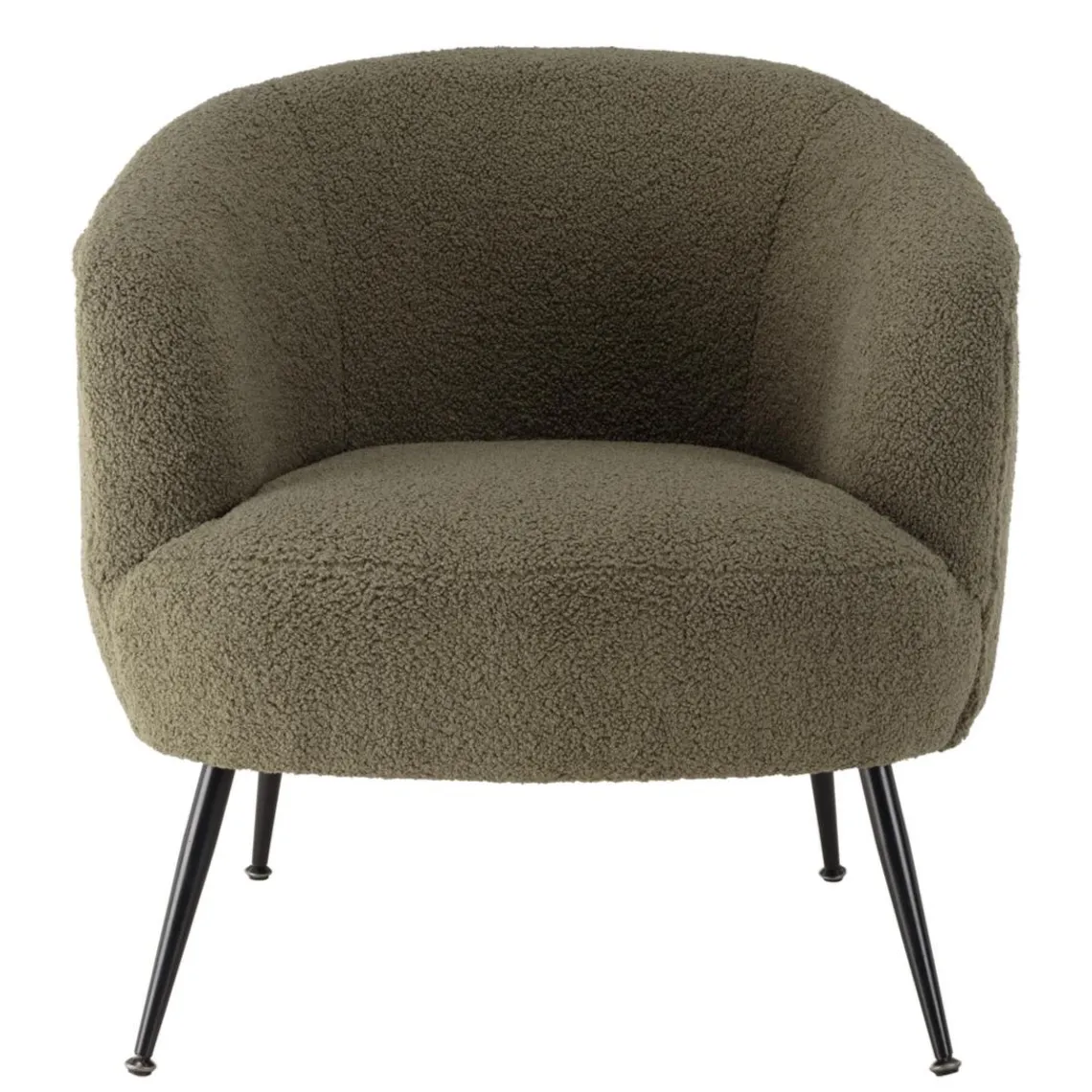 Macabane Fauteuil cosy tissu bouclette vert kaki pieds métal noir AGATHE Outlet