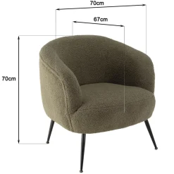 Macabane Fauteuil cosy tissu bouclette vert kaki pieds métal noir AGATHE Outlet