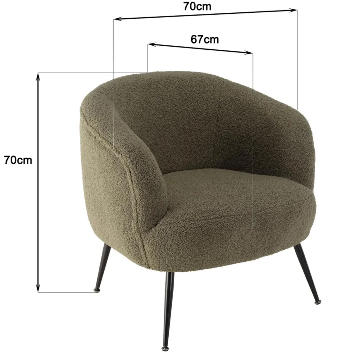 Macabane Fauteuil cosy tissu bouclette vert kaki pieds métal noir AGATHE Outlet