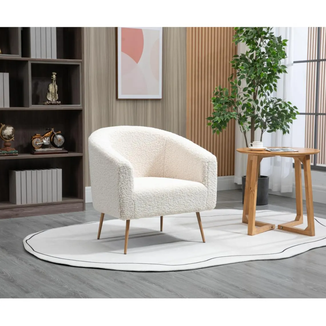 3S. x Home Fauteuil de Salon Scandinave Design Pieds Métal KIRUNA-BLANC BOIS Online