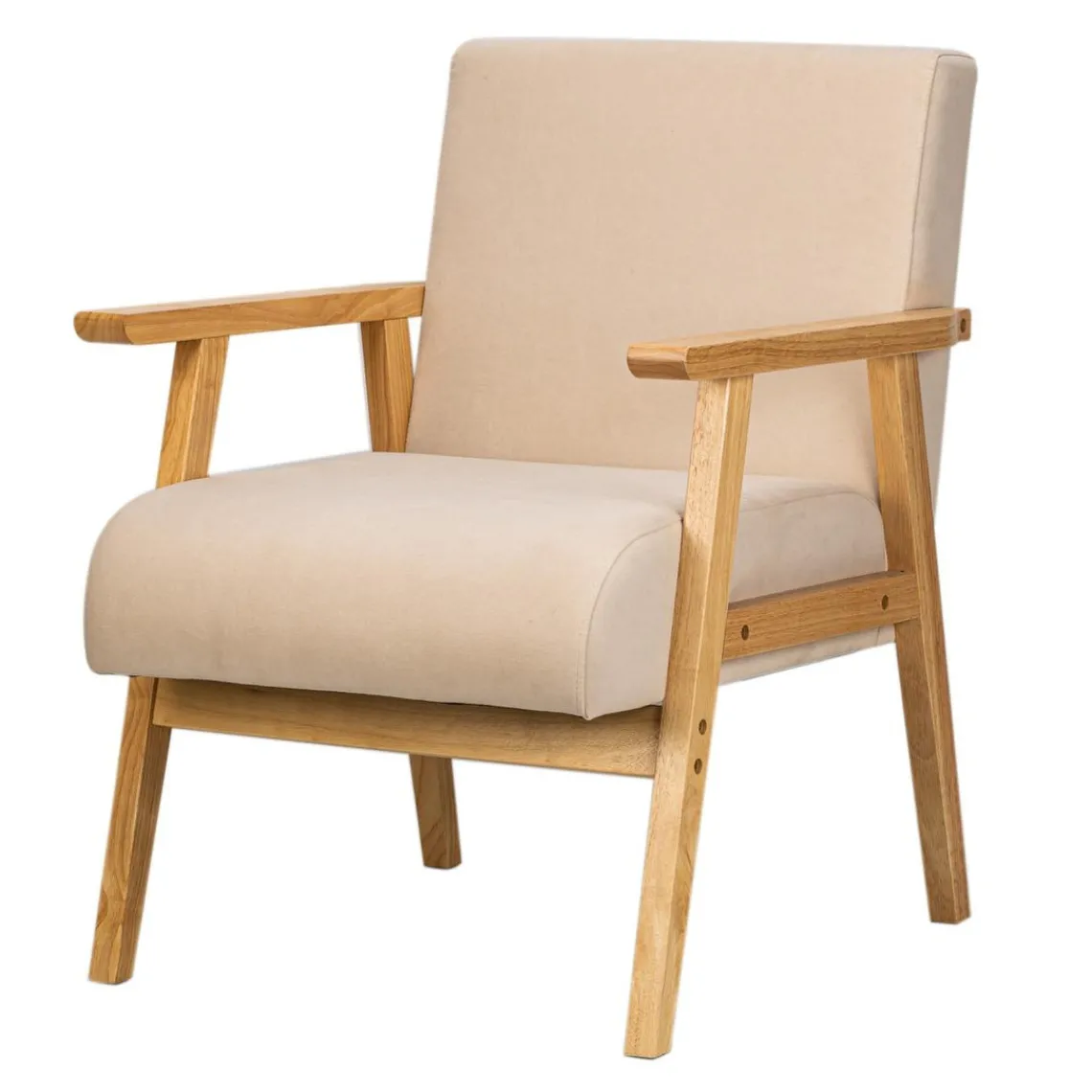 3S. x Home Fauteuil de Salon Scandinave avec Structure Bois LOUIS-BEIGE