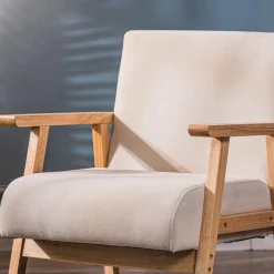 3S. x Home Fauteuil de Salon Scandinave avec Structure Bois LOUIS-BEIGE