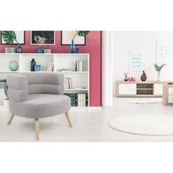 3S. x Home Fauteuil design scandinave arrondi Riviani Tissu bouclette Gris Outlet