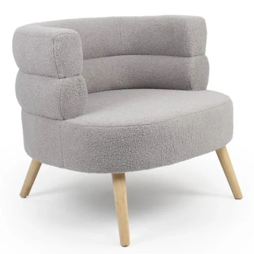 3S. x Home Fauteuil design scandinave arrondi Riviani Tissu bouclette Gris Outlet
