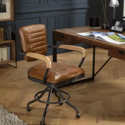 Macabane Fauteuil desk vintage cuir à roulettes GASTON Best