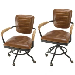 Macabane Fauteuil desk vintage cuir à roulettes GASTON Best