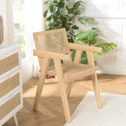 Macabane Fauteuil en d’Hévéa clair dossier et assise rotin naturel AGATHE Bois Best