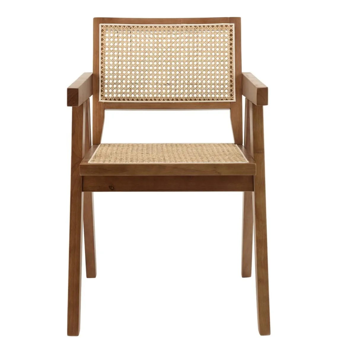 Macabane Fauteuil en bois d’Hévéa foncé dossier et assise rotin naturel AGATHE Bois Foncé Best