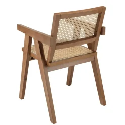 Macabane Fauteuil en bois d’Hévéa foncé dossier et assise rotin naturel AGATHE Bois Foncé Best