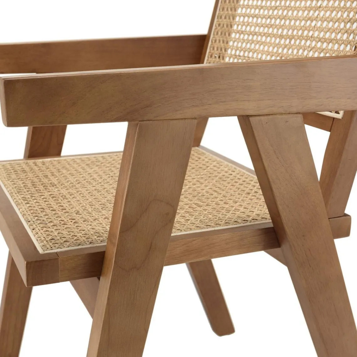 Macabane Fauteuil en bois d’Hévéa foncé dossier et assise rotin naturel AGATHE Bois Foncé Best