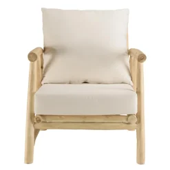 Macabane Fauteuil en branches de teck naturel avec coussins blancs MADURA Discount