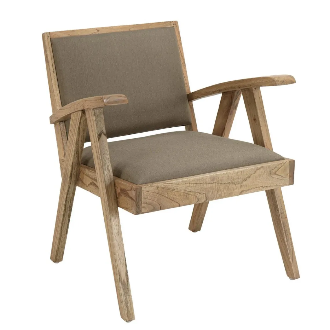 Macabane Fauteuil en Mindi, assise en tissu chiné DAK Kaki