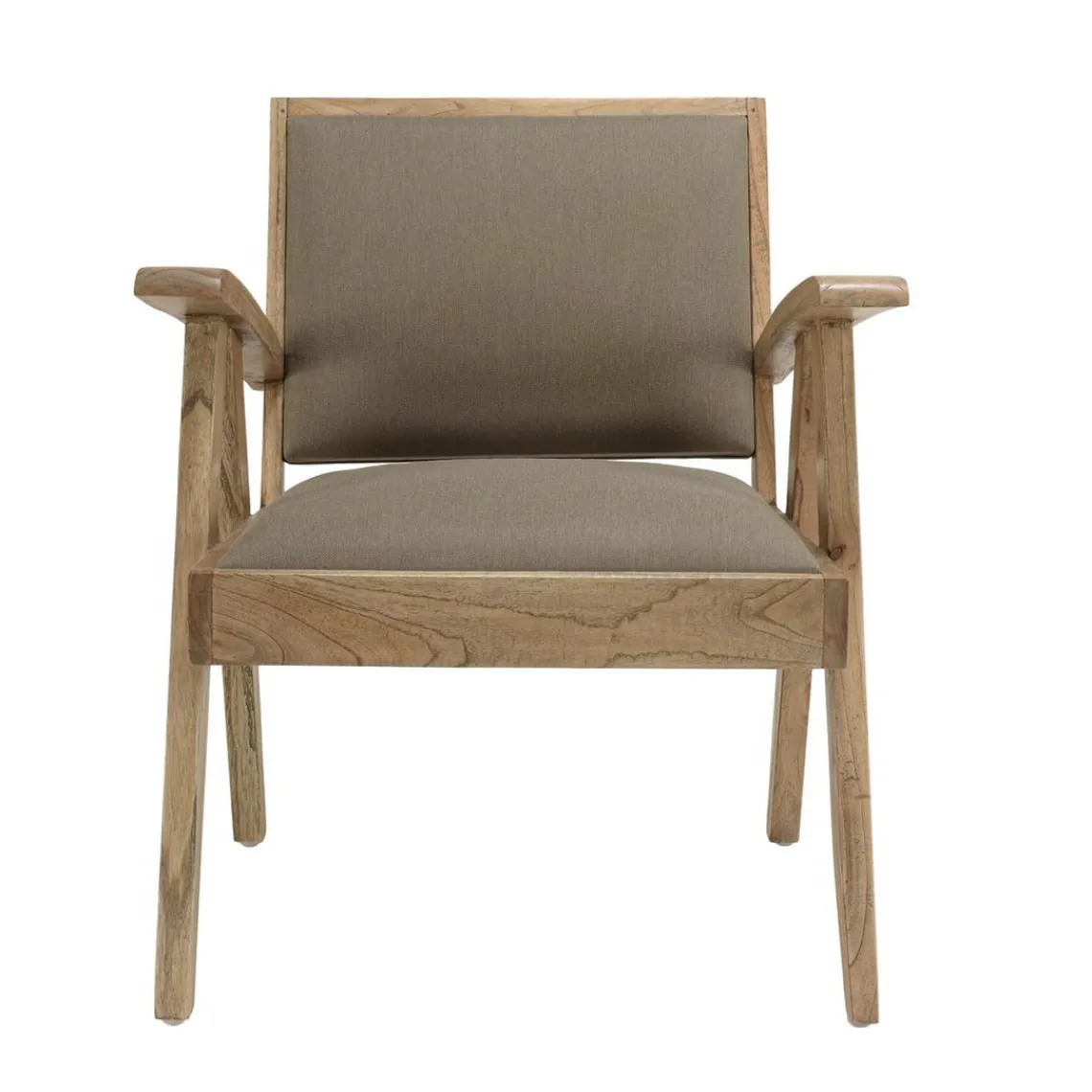 Macabane Fauteuil en Mindi, assise en tissu chiné DAK Kaki