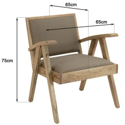 Macabane Fauteuil en Mindi, assise en tissu chiné DAK Kaki