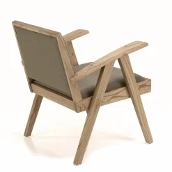 Macabane Fauteuil en Mindi, assise en tissu chiné DAK Kaki